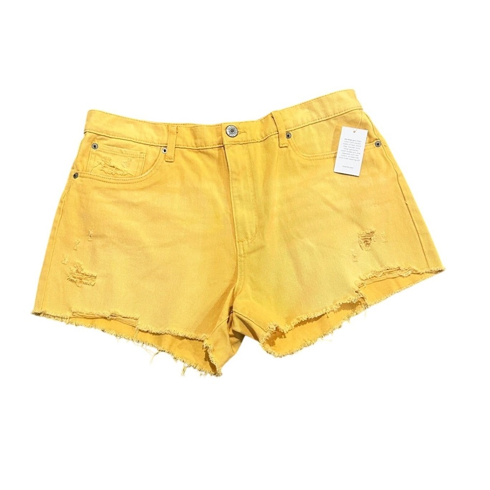 STS Blue Layne Short Yellow Distressed High Rise Denim Women's Size 32